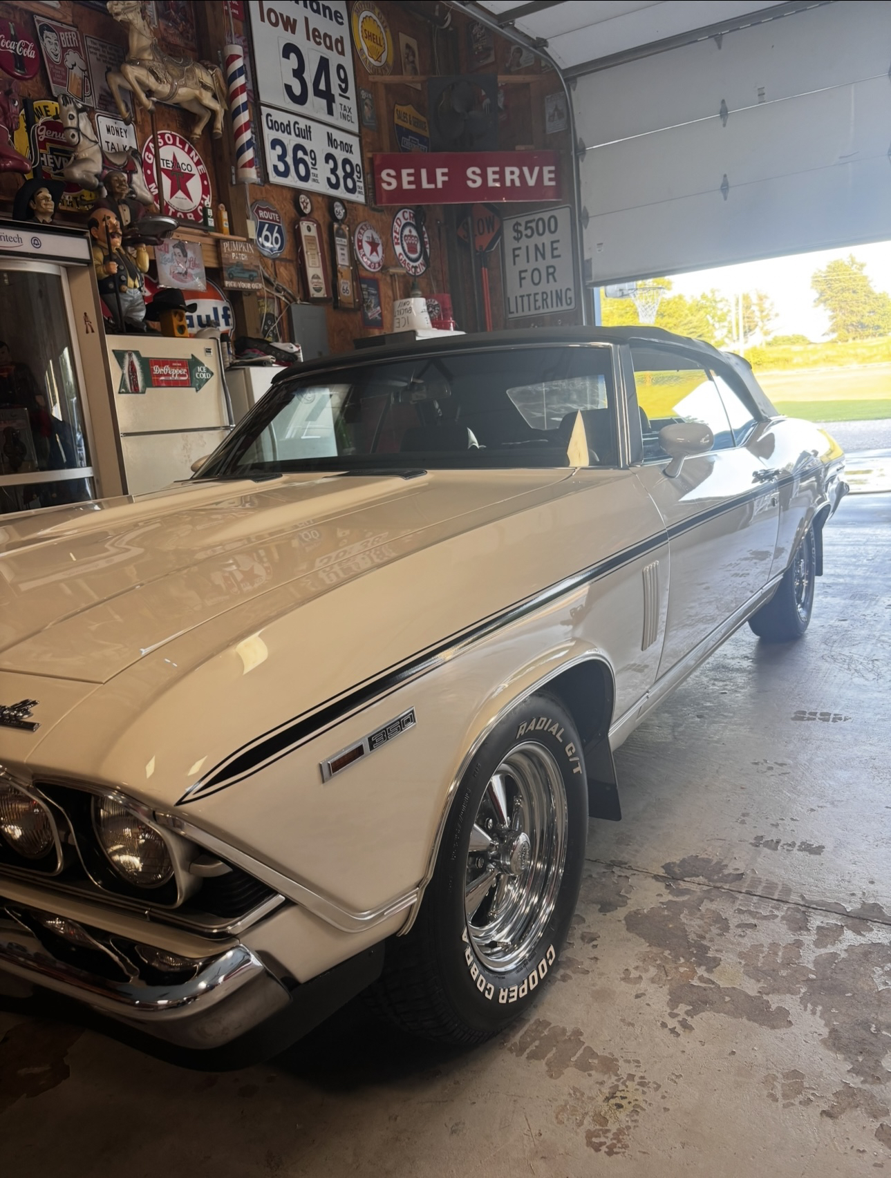 Cream classic Chevelle convertible after detailing